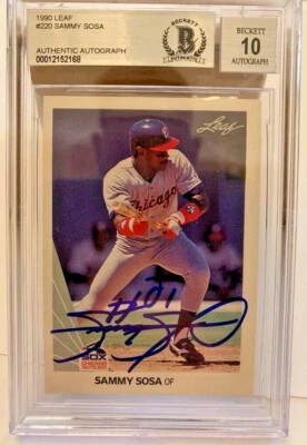 Подписанная карточка дебютанта White Sox Сэмми Соса 1990 Leaf оценка 10 с автографом Beckett No220 - Изображение 1 из 2
