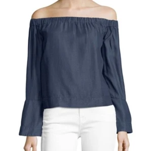 7 for all mankind Top Chambray scuro manica polsino campana spalle scoperte S - Foto 1 di 10