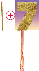 Número Siete Siete Oro Piñata Piñata Cumpleaños Piñata Pull Cuerda Golpe - Imagen 1 de 8