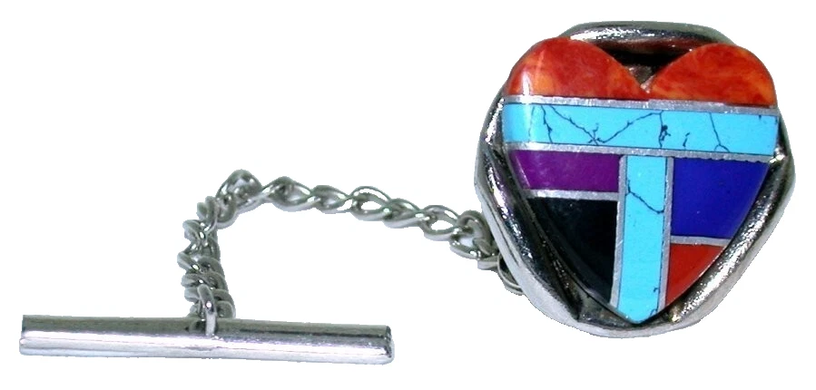 Corbata Heart Intarsia Lapislázuli Turquesa Sugilite Coral Ónix Plateado EPTT728 Foto 1 de 2