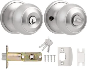 Probrico Satin Nickel Door Knobs, Privacy Door Knobs, Stainless Steel Round Lock - Picture 1 of 6
