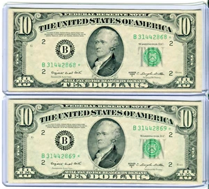 (2) Consecutive 1950-C $10 Federal Reserve **STAR** Notes New York AU+++ - Picture 1 of 6