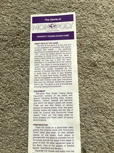 Monopoly Game, Set Of Instructions. Genuine Parker Games Part. - Picture 1 of 6