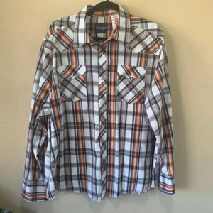 Men's Wrangler Plaid Pearl Snap Long Sleeve Western Shirt White Orange Sz XXL - Picture 1 of 7