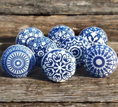 Blue and white knobs mandala mosaic ceramic cabinet knobs cabinet knobs - Image 1 of 4