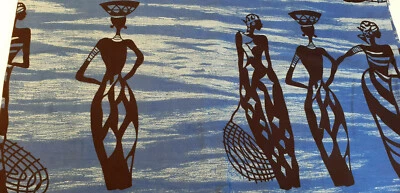 2 jardas. Coleção de tecido de algodão Maxi King *azul étnico feminino pré-encolhido - Imagem 1 de 4