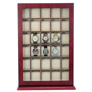 PRE-SALE 30 WATCH CHERRY WOOD DISPLAY WALL CASE STAND  STORAGE ORGANIZER BOX - Picture 1 of 9