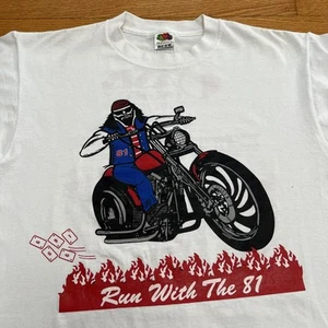 Camisa grande vintage Chicago Hells Angels Run With The 81 - Imagen 1 de 6