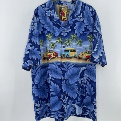 Camisa Hawaiana Aloha Republic XL Woodie Coche Surf Playa Azul 100% Algodón Hecha en EE. UU. Foto 1 de 4