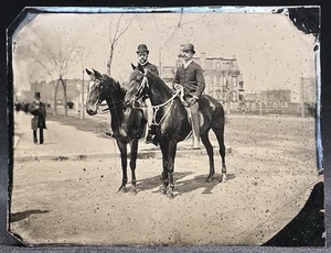 LARGER TINTYPE - NYC MORNINGSIDE HTS. NEAR CENTRAL PARK - DAPPER MEN ON HORSES - Picture 1 of 2