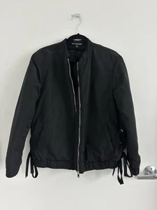 Zara Women TRF Outerwear Black Puffer Bomber Jacket with Side Ties Size M - Picture 1 of 9