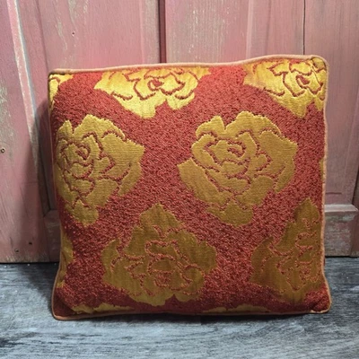 Almohada retro vintage años 60 70 floral naranja aspecto satinado chenilla cremallera Foto 1 de 4