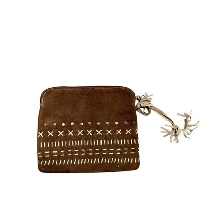Bolso sin asas Western para mujer marrón gamuza con flecos tachonados Boho Country vaquera Foto 1 de 4
