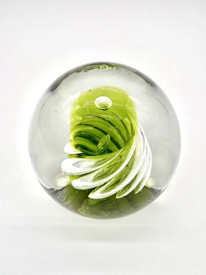 Vintage Blenko Glass Olive Green 68B  Air Twist Swirl Corkscrew Paperweight MCM  - Image 1 of 4