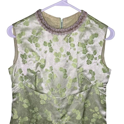 Maxi Vestido Vintage Retro Años 50 60 Verde Satinado A Medida Floral Sin Mangas XS/S Foto 1 de 4