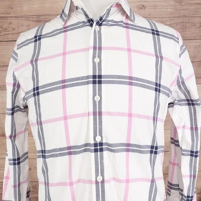 Camisa Express 1MX Para Hombre Mediana Blanca Rosa Azul Cuadros Extra Delgada Elastizada Abotonada Foto 1 de 4