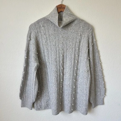 Suéter Nic Zoe Mujer Pequeño Grande Gris Metálico Cuello Alto Perla Acogedor Top PL Foto 1 de 4