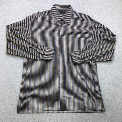 Camisa Ermenegildo Zegna Para Hombre 2XL XXL Marrón Rayas Vestido Abotonado Preppy Foto 1 de 4