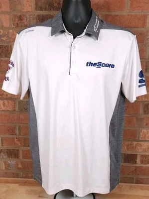 Mackenzie Hughes PGA Ping Tour Issue White Gray Polo Shirt Mens Medium - Image 1 of 4