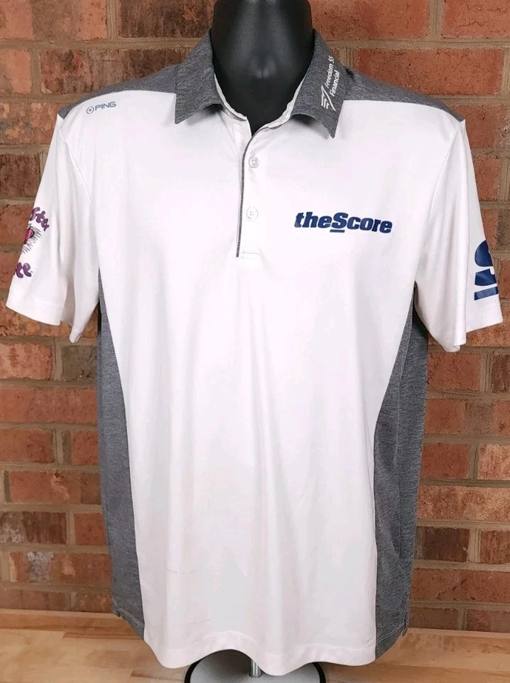 Mackenzie Hughes PGA Ping Tour Issue White Gray Polo Shirt Mens Medium Foto 1 de 4