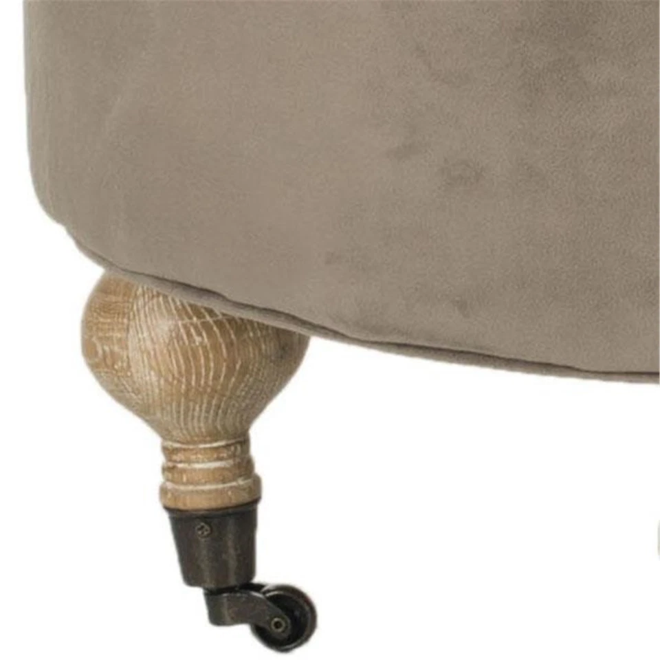 Safavieh Clara Tufted Round Ottoman Round Mushroom Taupe - Image 1 of 1