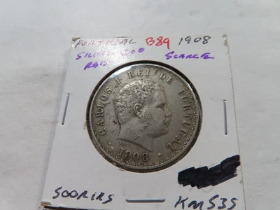 B89 Portugal 1908 PLATA 500 Reis ¡¡ESCASO!!! Foto 1 de 2