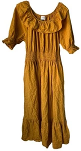 Universal Threads Mustard Yellow Short Sleeve Tiered Maxi Dress Sz M Cotton - Picture 1 of 9
