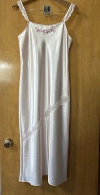 vintage PINK-K women's long Satin Pink Nighty Lace Nightgown. - Image 1 of 4