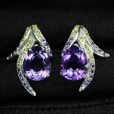 Pendientes hechos a mano de plata de ley 925 clásica amatista púrpura real 5,45 quilates Foto 1 de 4