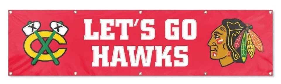 Chicago Blackhawks Huge 8x2 Foot Premium Banner Flag Embroidered Applique... - Image 1 of 1