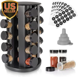 Black Countertop Rotating Spice Rack - Empty 20-Jar Revolving Organizer, round C - Picture 1 of 6