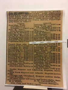 1881 Pittsburgh Fort Wayne y Chicago Tren Ferroviario Horario Impresión NUEVO - Imagen 1 de 2