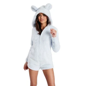 Ladies/Girls Sherpa Fleece All In One Romper XL Ears Jumpsuit Blue Size 8-22 - Picture 1 of 5