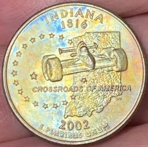 2002-D Indiana State Quarter Beautiful Lustrous Rainbow Toned Coin  #10 - Picture 1 of 12