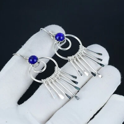 Lapislazzuli Gemma Fatto a Mano 925 Orecchini Argento Sterling Regalo Per - Immagine 1 di 4
