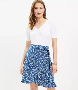 LOFT Floral Ruffle Wrap Skirt • Cobalt Current • Floral Blue • NWT • Size 4 - Picture 1 of 9