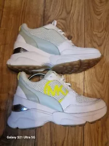 MK Michael Kors Shoes Mickey Trainer Scuba Womens Fit UK Women's 5.5 White Silv - Picture 1 of 21