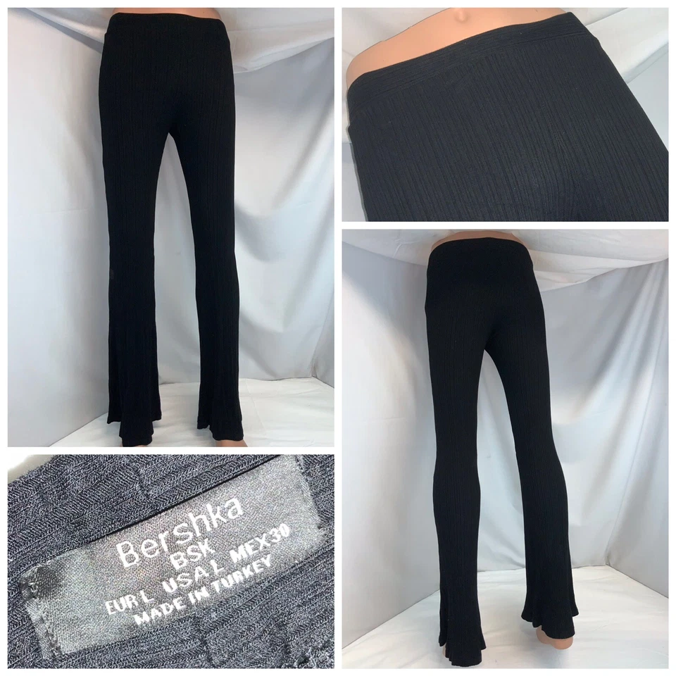 Pantalones elásticos Bershka L para mujer negros viscosa corte bota acampanados como nuevos pavo YGI H0-158 Foto 1 de 4
