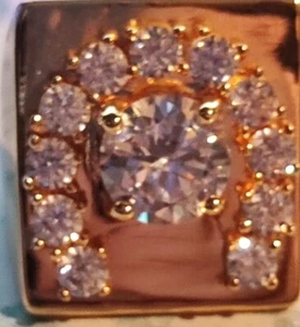 Elvis Aloha Horse Shoe Concert Ring 1''x 1'' 14k Overlay with Cubic Zirconia - Picture 1 of 8