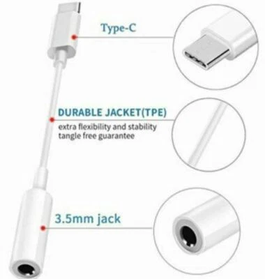 Cable conector adaptador de auriculares auxiliar USB tipo C a 3,5 mm universal para Android blanco Foto 1 de 2