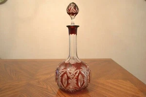 Antique VAL SAINT LAMBERT Ruby Red Cut To Clear Crystal Liquor Decanter 13" - Picture 1 of 7