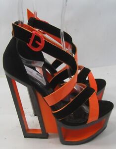 Black/Orange 6"High Wedge Heel 2"Platform peep toe Sexy Shoe WOMEN Size 6.5    