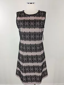 Abito Jessica Simpson 8 nero pizzo linea A senza maniche cocktail party blush nuovo - Foto 1 di 5