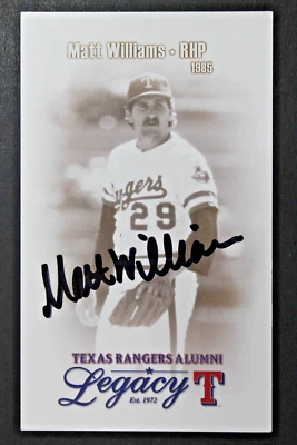 Tarjeta firmada por ex alumnos autografiada por Matt Williams 1985 Texas Rangers 3x5 Foto 1 de 2