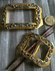 Antique Victorian Set of 2 Cut Steel Round Sash Belt Buckles Gilt & Flowers - Picture 1 of 6