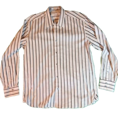 Henry Grethel  Career Casual Button Down Shirt Men's Size Large Trim Fit Stripes - Imagem 1 de 4