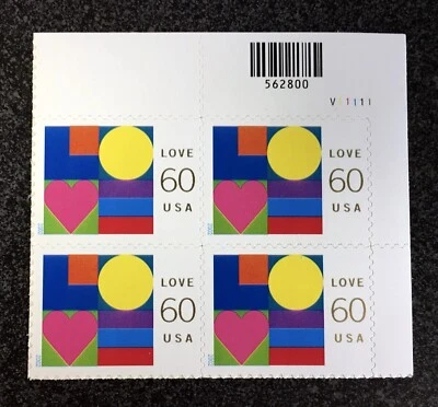 2002USA #3658 60c Love Series - Abstract Art - Plate Block of 4  Mint NH  - Image 1 of 3