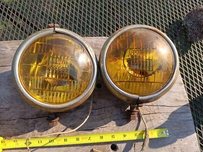 1930's-40's GE Yellow Fog Lamps Pair - Image 1 of 4
