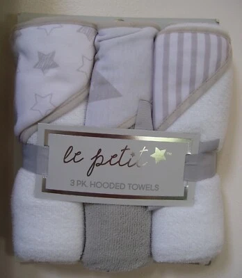 Полотенца с капюшоном для мальчиков девочек Le Petit 3 шт. белые серые Hello Little One Elephant Star - Изображение 1 из 2