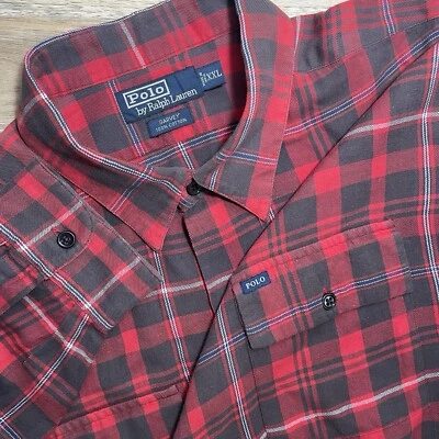 Camisa Polo Ralph Lauren Garvey Manga Larga Abotonada Hombres 2XL Roja A Cuadros De Colección Foto 1 de 3